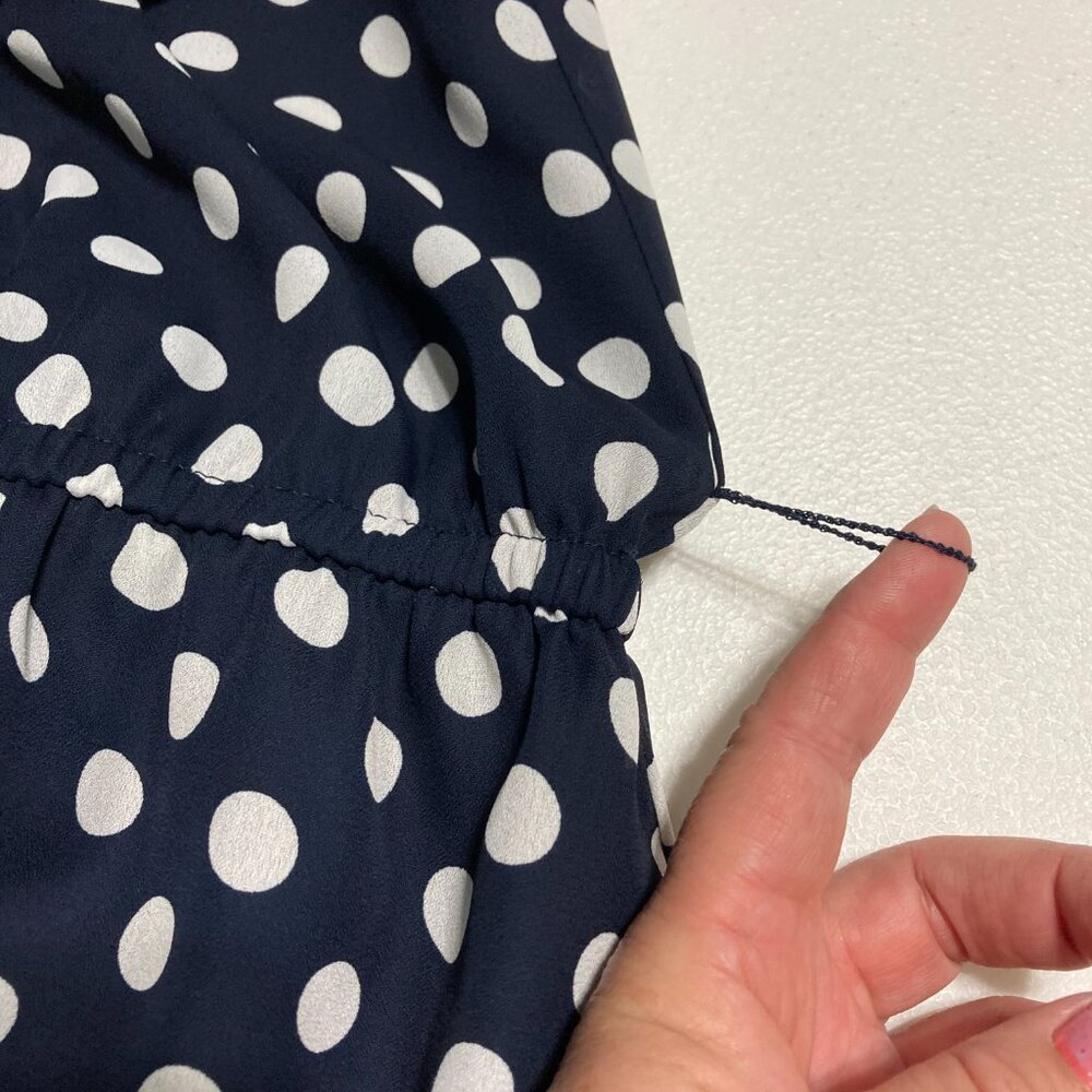 VINTAGE Brown Stone Studio Midi Dress Button Front Blue Polka Dot Cottage Sheer - Picture 13 of 13